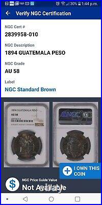 SCC Guatemala Un Peso 1894! OVERWEIGHT 0.4 GRAMS. 900 Silver Dollar Crown