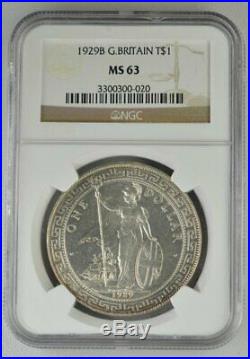 Standing Liberty Great Britain 1 Trade Dollar 1929B NGC MS63 Silver
