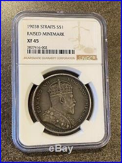 Straits Settlements Dollar 1903 B Raised Mintmark Key Date Very RARE NGC XF45