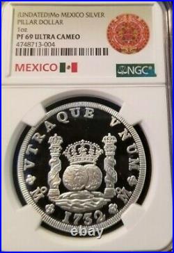 Undated Mexico Silver Pillar Dollar 1 Oz Ngc Pf 69 Ultra Cameo Scarce Medal