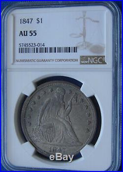 Very Stunning 1847 Seated Liberty Dollar Super Color Au-55 Ngc