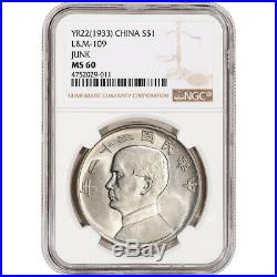 YR22 (1933) China Silver Dollar $1 Junk L&M-109 NGC MS60 Scarce Key Date